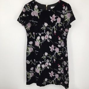 Calvin Klein black velvet embroidered dress shift floral embroidery 12